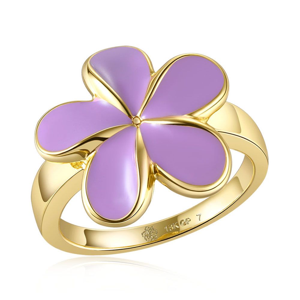Lavender Blush Enamel Plumeria Gold Ring