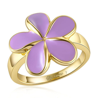 Lavender Blush Enamel Plumeria Gold Ring