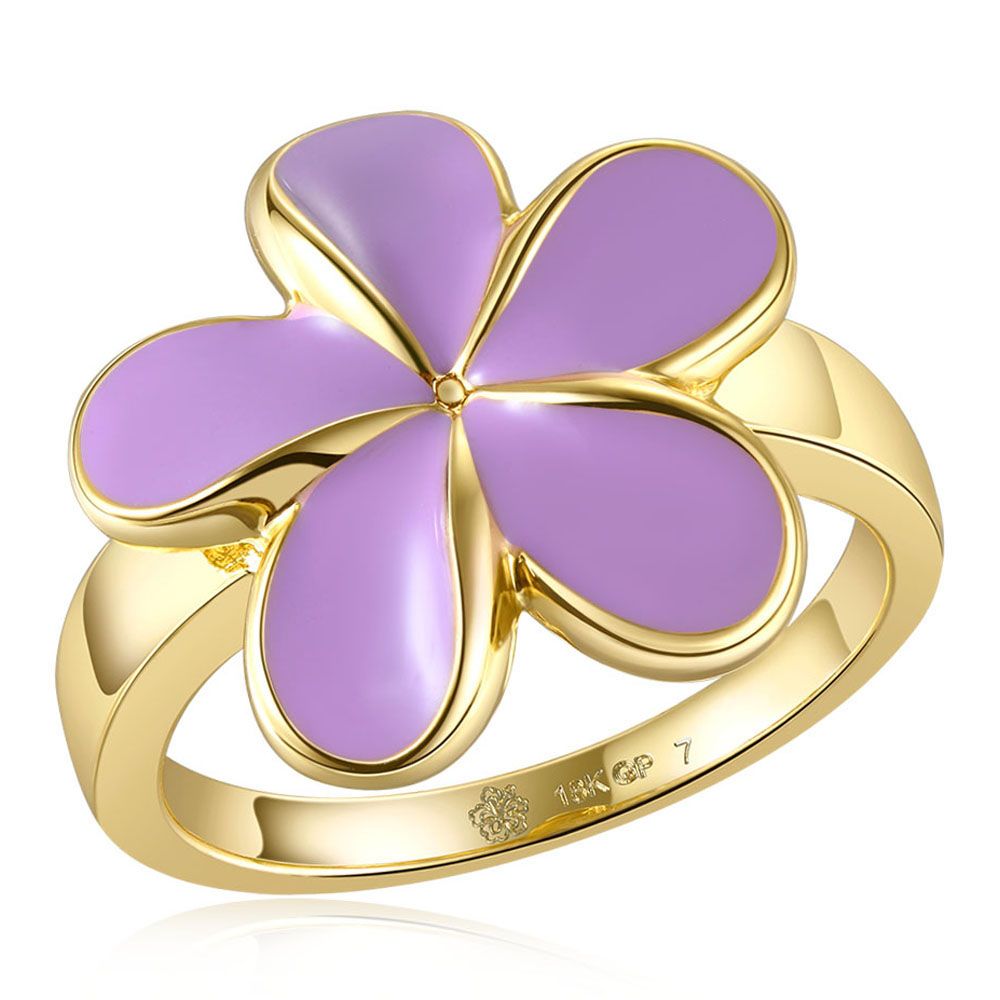 Lavender Blush Enamel Plumeria Gold Ring