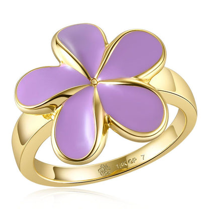 Lavender Blush Enamel Plumeria Gold Ring