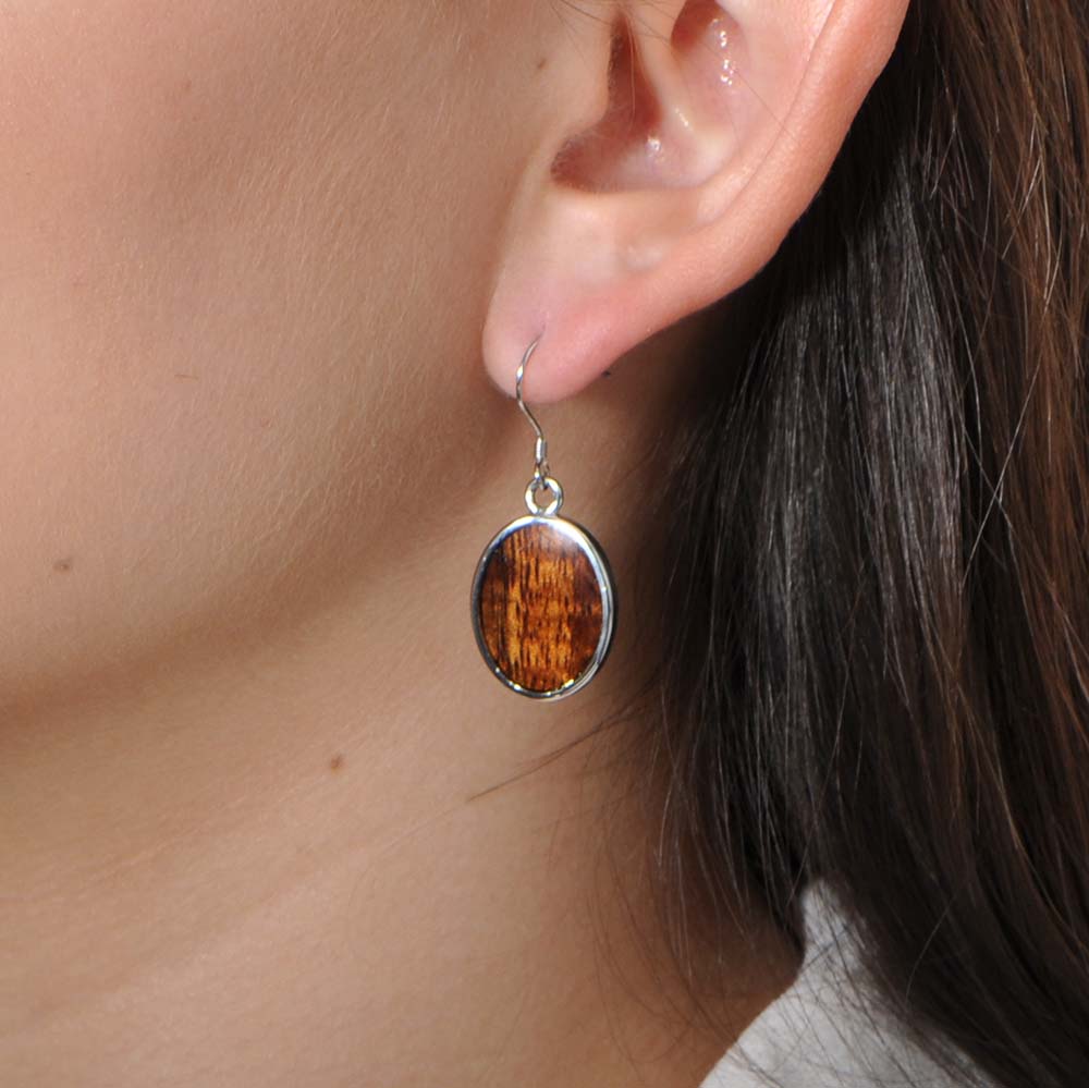 Koa Wood Oval Earrings