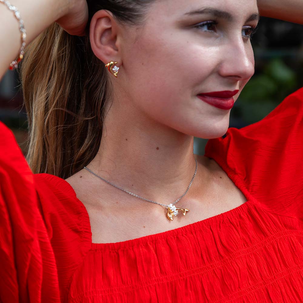 Boucles d'oreilles dauphin à fleurs tropicales
