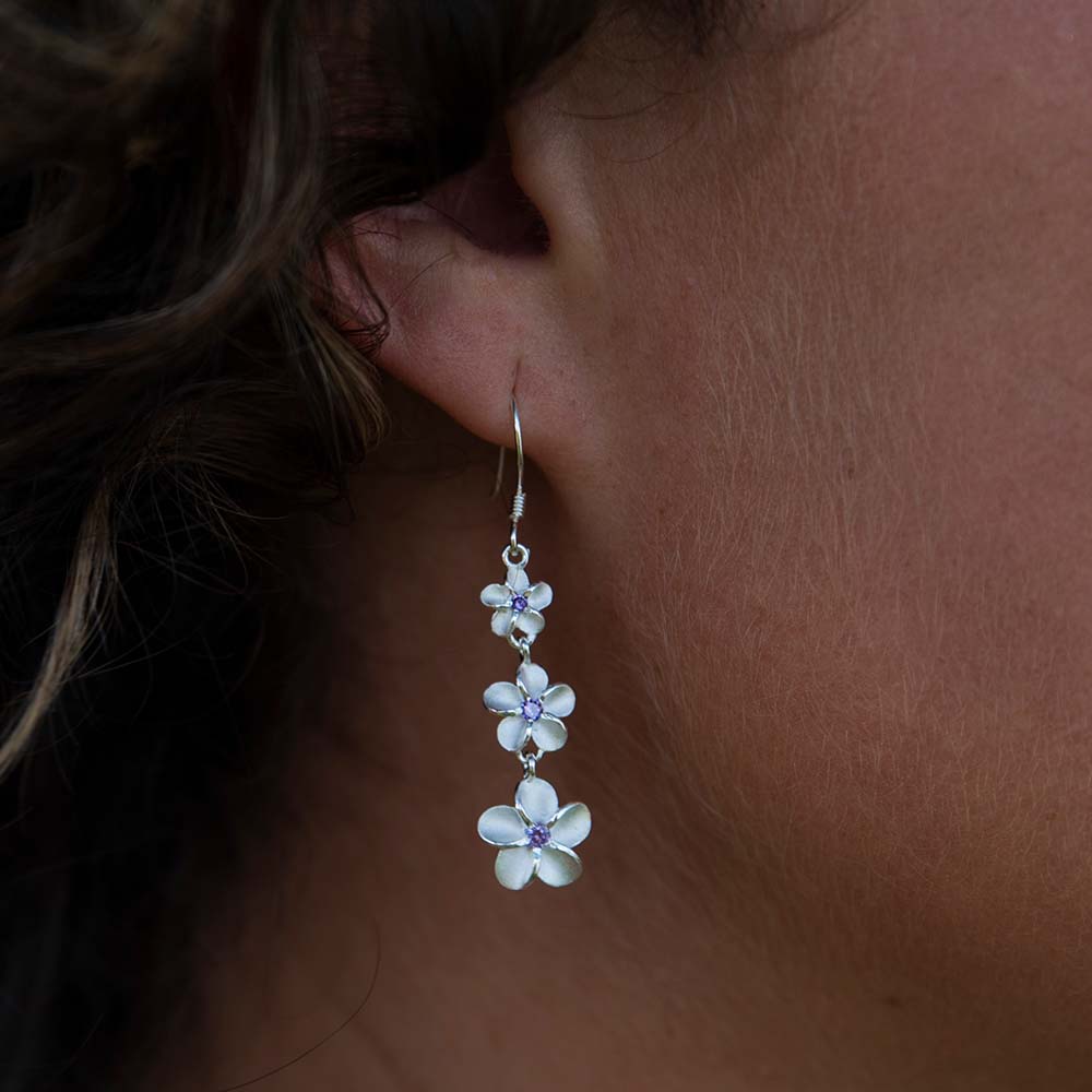 Three Plumerias Hook Earrings