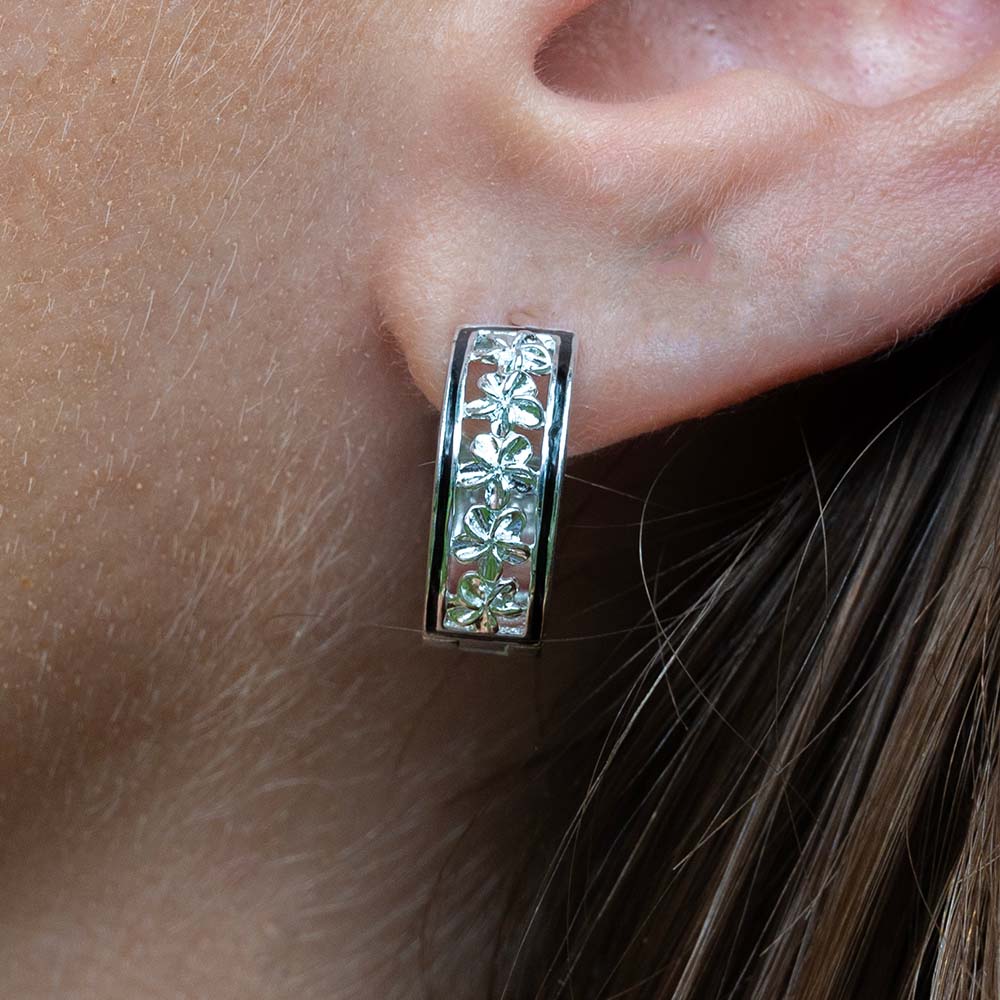 Full Moon Plumeria Earrings with Black Border
