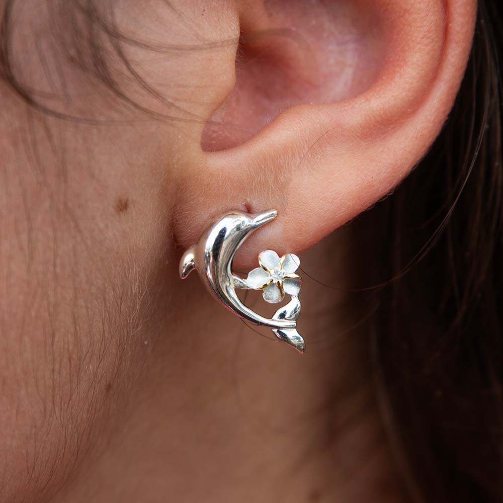 Boucles d'oreilles dauphin à fleurs tropicales