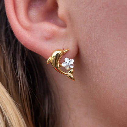 Boucles d'oreilles dauphin à fleurs tropicales