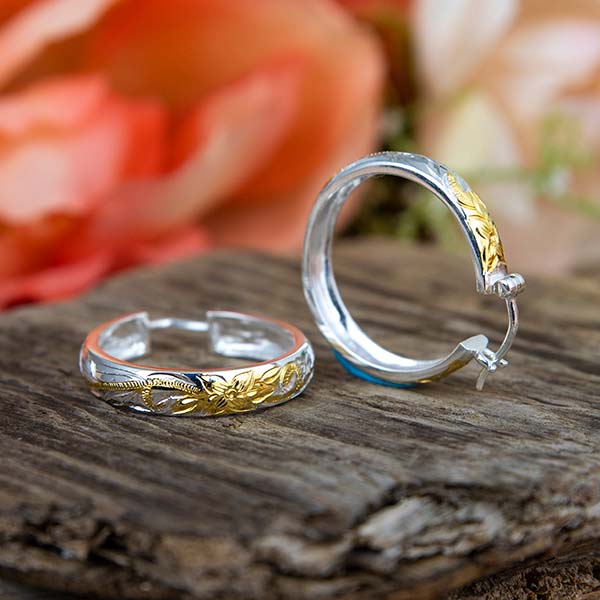 Scroll Plumeria Hoop Earrings