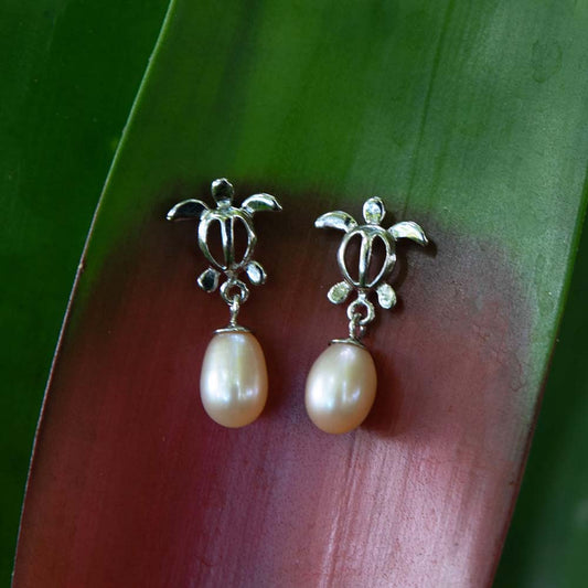 Sea Turtle Pearl Drop Earrings