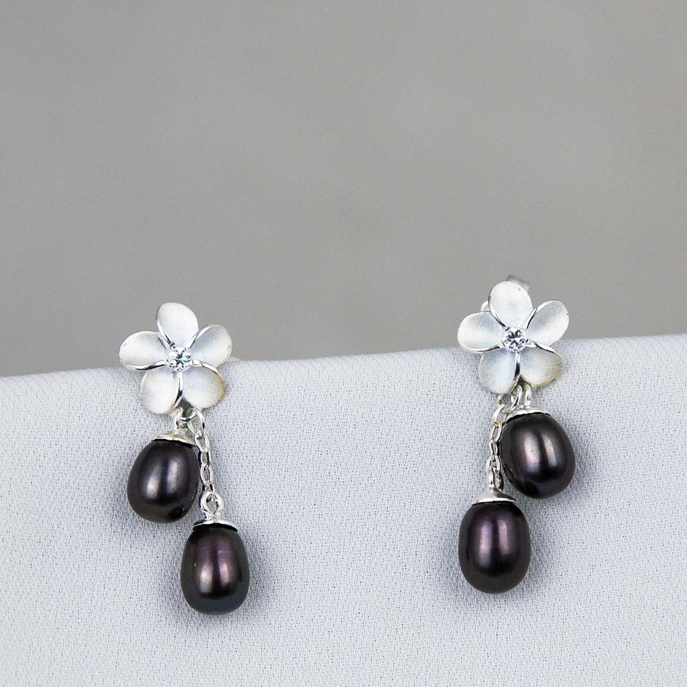 Plumeria Seed of Life Pearl Earrings