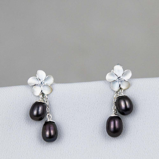 Plumeria Seed of Life Pearl Earrings