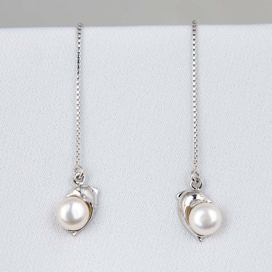 Dolphin Pearl Dangle Earrings