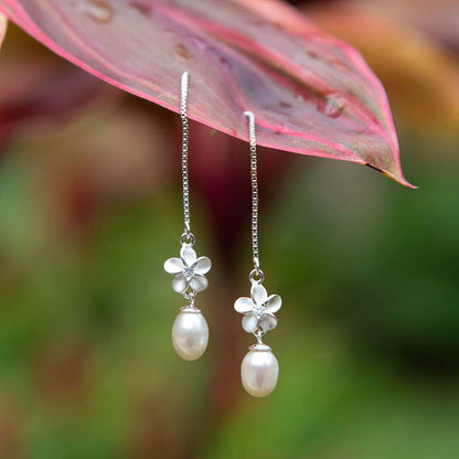 Plumeria Pearl Dangle Earrings
