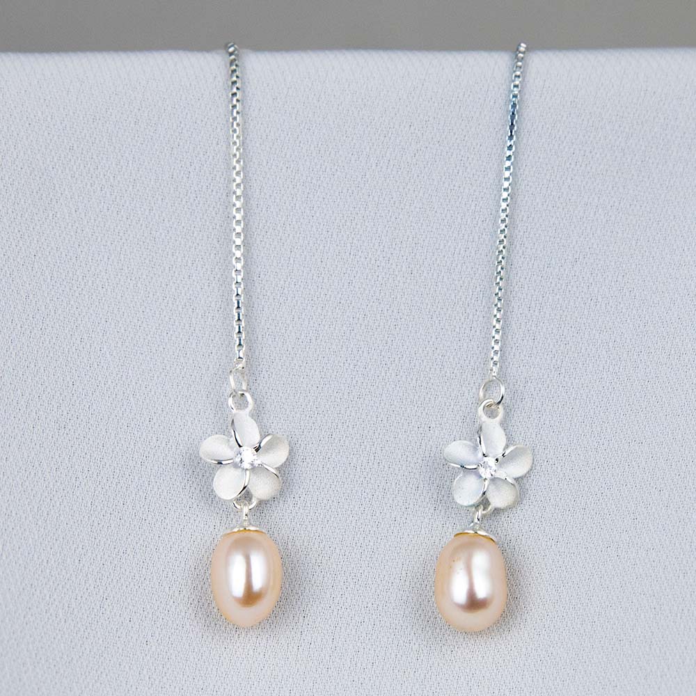 Plumeria Pearl Dangle Earrings