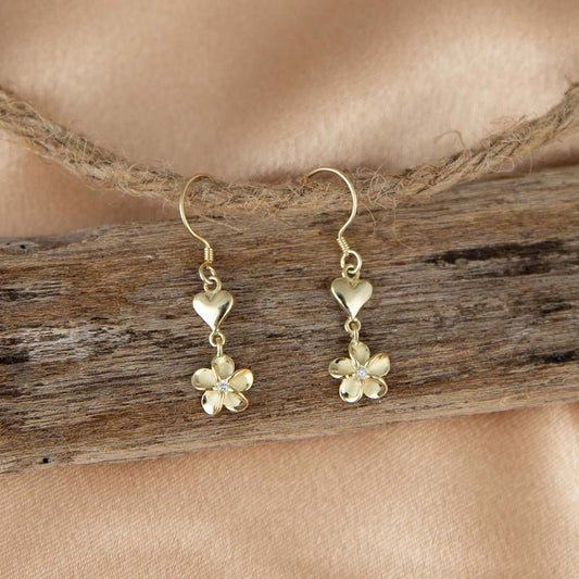 Boucles d'oreilles crochet coeur Plumeria