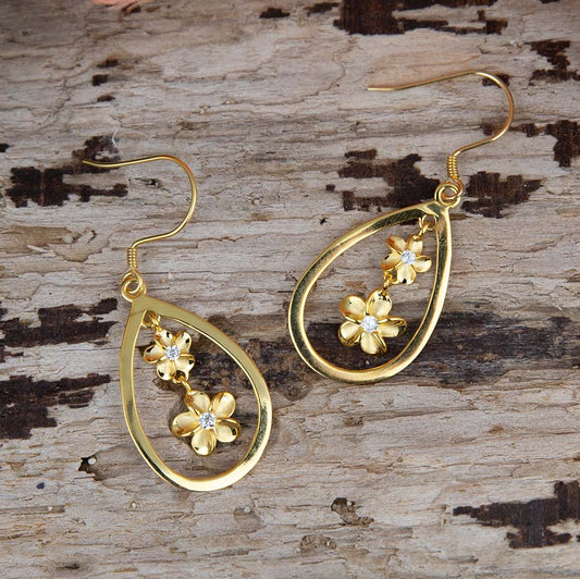 Plumeria Teardrop Hook Earrings