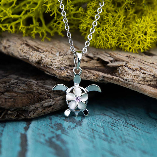 Sparkle Blooming Sea Turtle Pendant