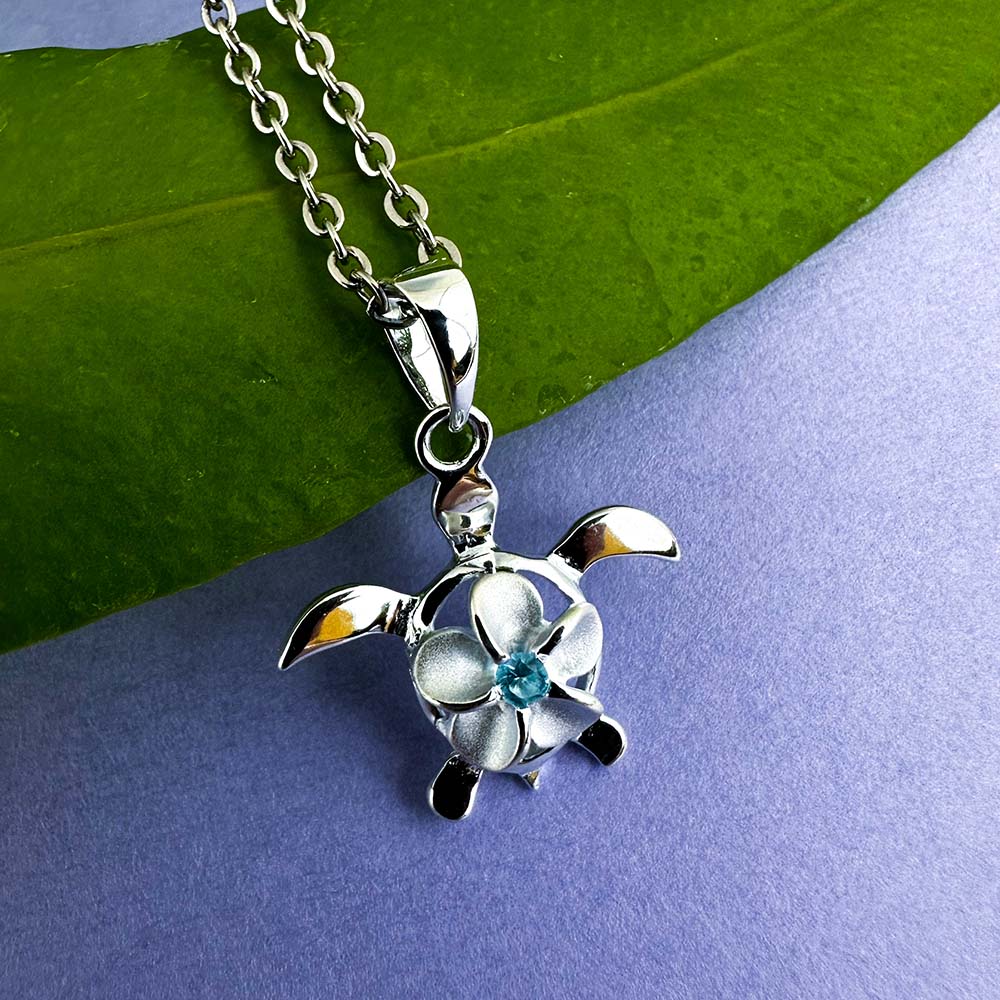 Sparkle Blooming Sea Turtle Pendant