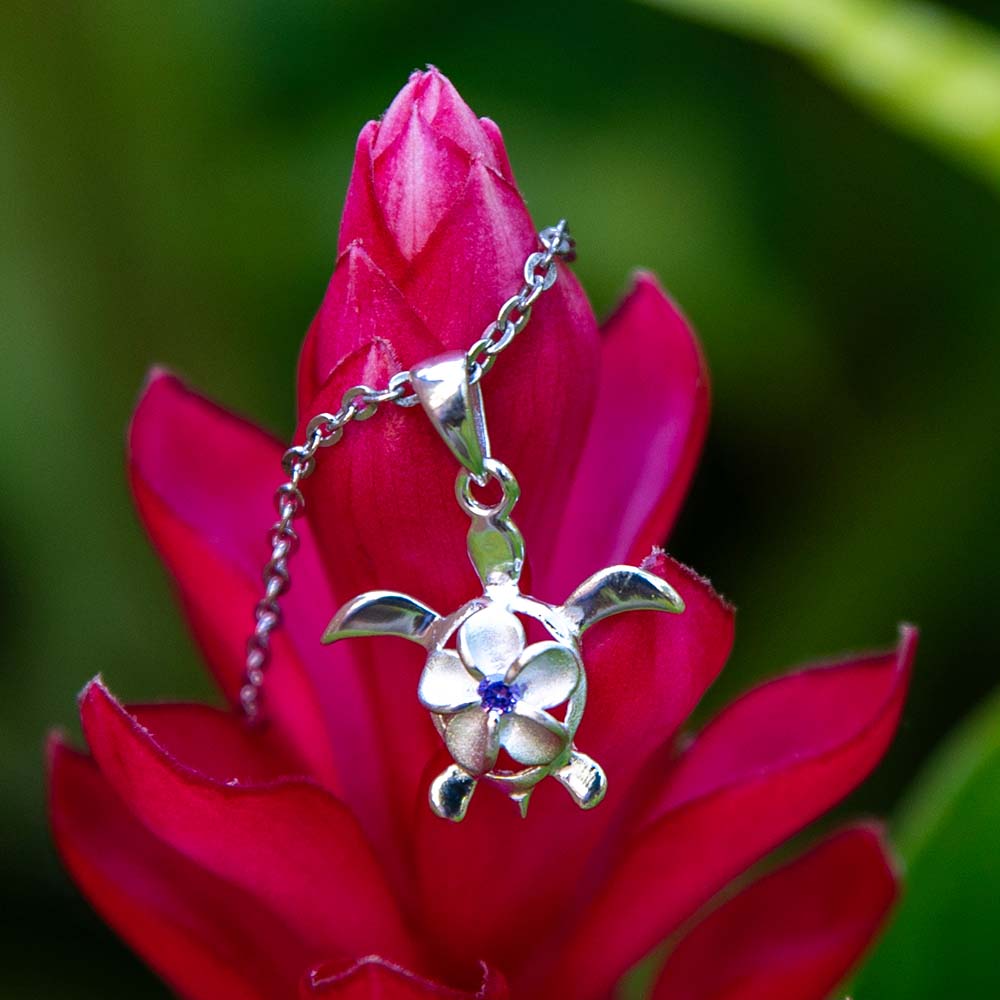 Sparkle Blooming Sea Turtle Pendant