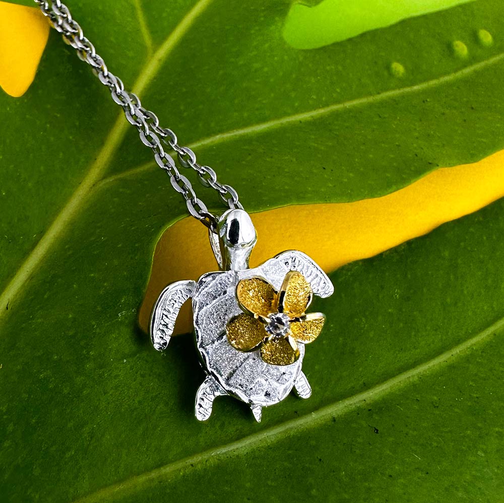 Sea Turtle Plumeria Frost Pendant