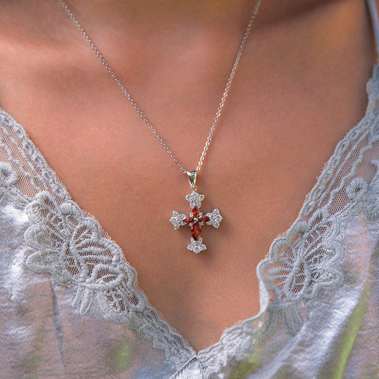 Garnet Cross Pendant