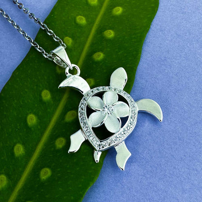 Pavé Blooming Sea Turtle Pendant