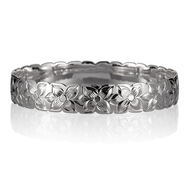 Sterling silver Bangle, engraved with a plumeria motif.