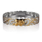 The picture shows a sterling silver yellow gold vermeil Hawaiian flower scroll bangle. 