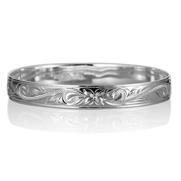 The photo is a sterling silver scroll flower bangle. 