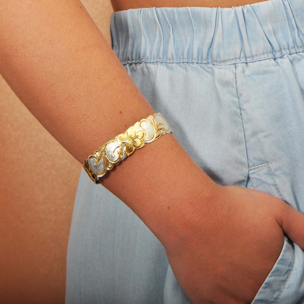 Two-Tone Plumeria Queen Cuff Bangle