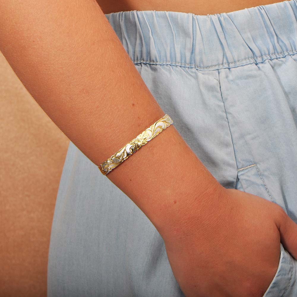 Two-Tone Plumeria Queen Cuff Bangle