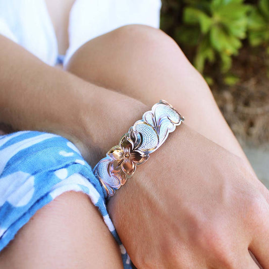 Two-Tone Plumeria Queen Cuff Bangle