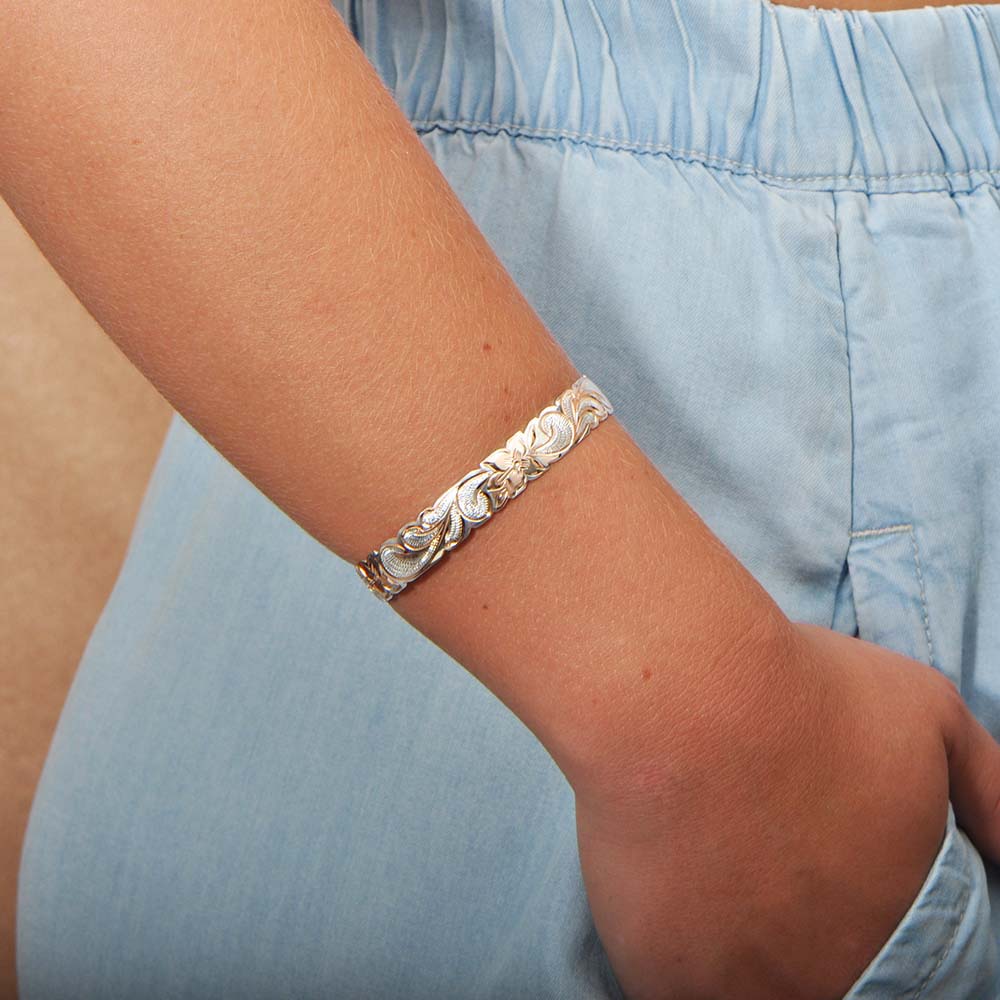 Two-Tone Plumeria Queen Cuff Bangle