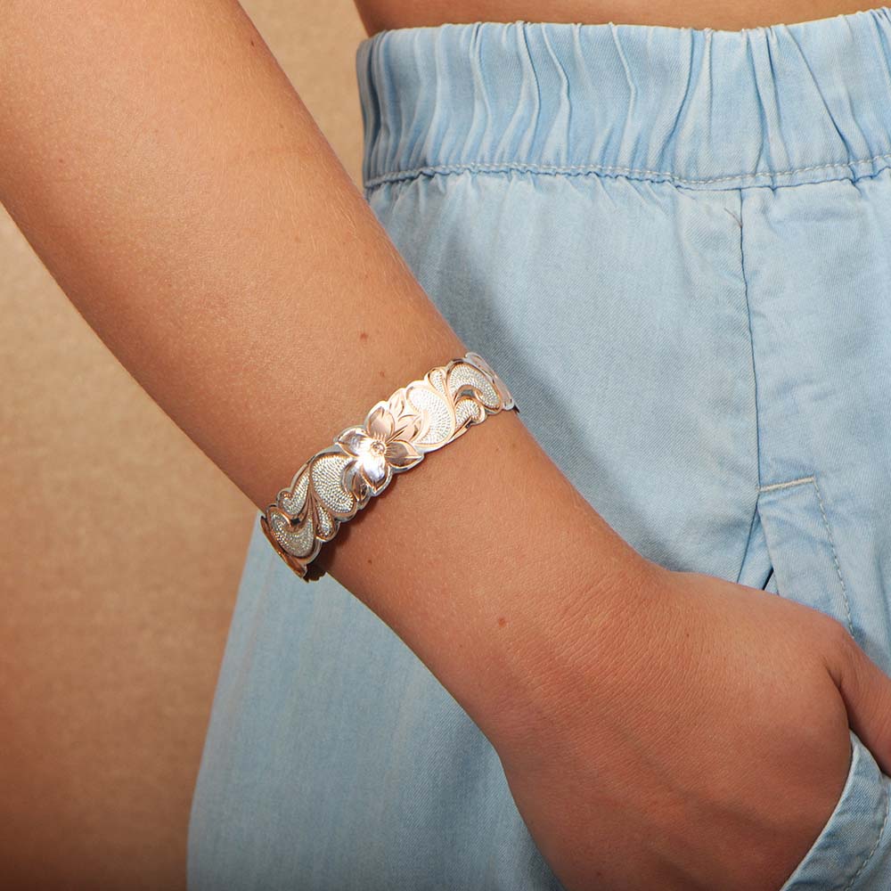 Two-Tone Plumeria Queen Cuff Bangle