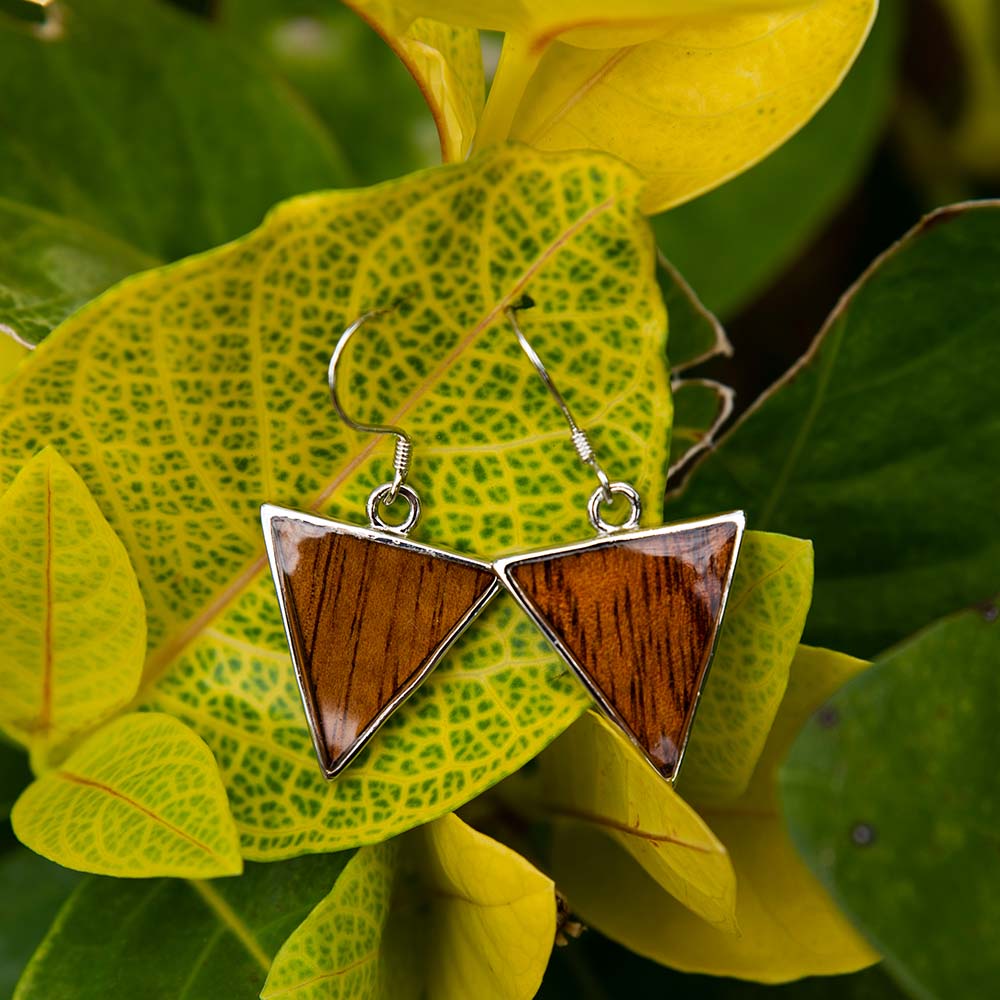 Koa Wood Triangle Earrings