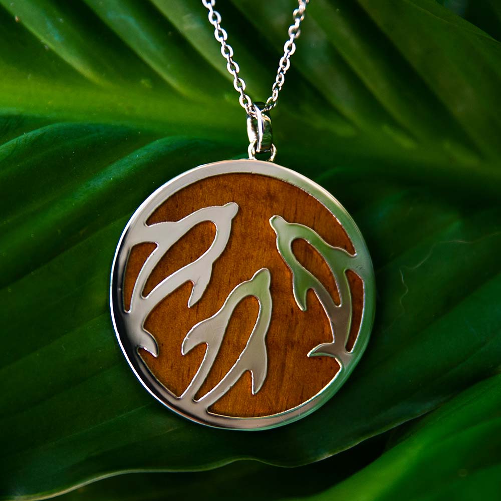 Koa Wood Dolphin Ohana Medallion