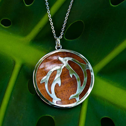 Koa Wood Motherly Dolphin Medallion