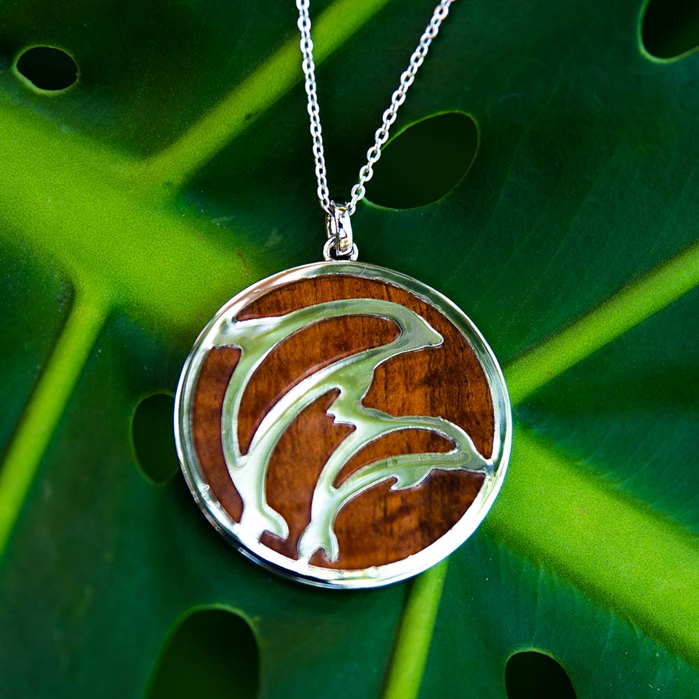 Koa Wood Motherly Dolphin Medallion