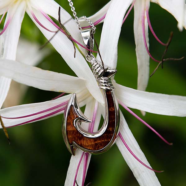 Koa Wood Hawai’i Fishhook Pendant