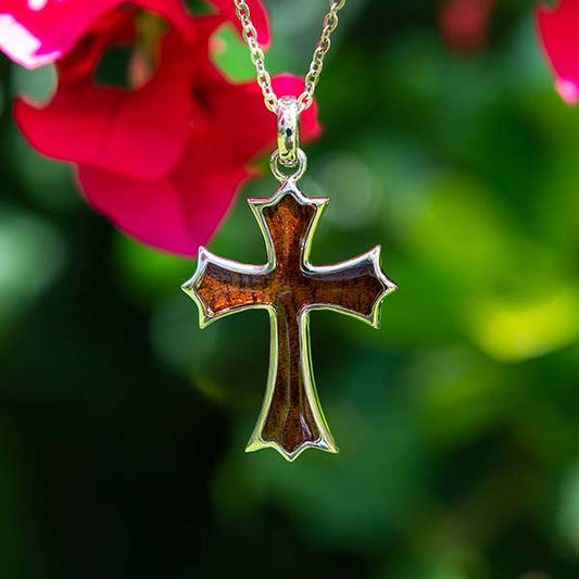 Koa Wood English Cross Pendant