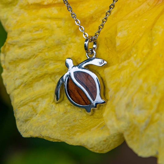 Koa Wood Courageous Sea Turtle Pendant