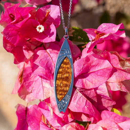 Koa Wood Paradise Surfboard Pendant