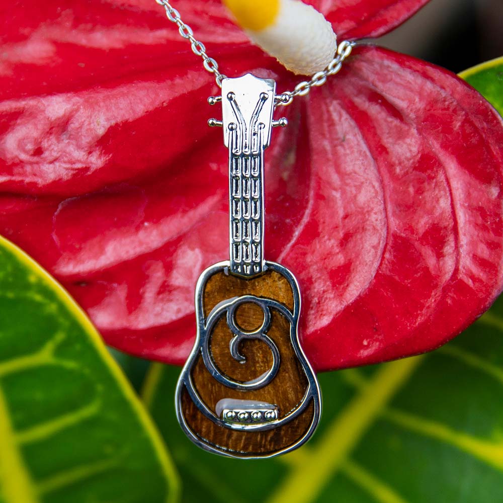 Koa Wood Ukulele Wave Pendant