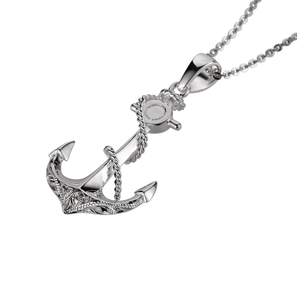 The photo shows a sterling silver rope and anchor pendant. 