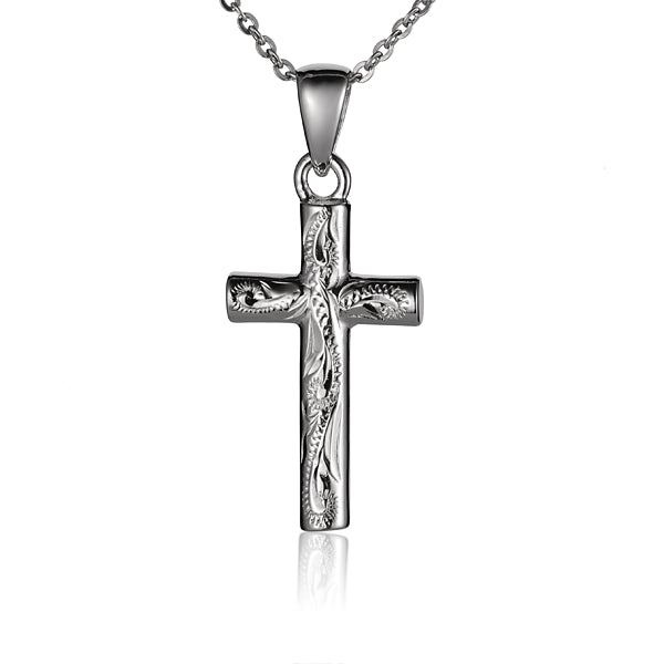 The photo is a sterling silver round scroll cross pendant.