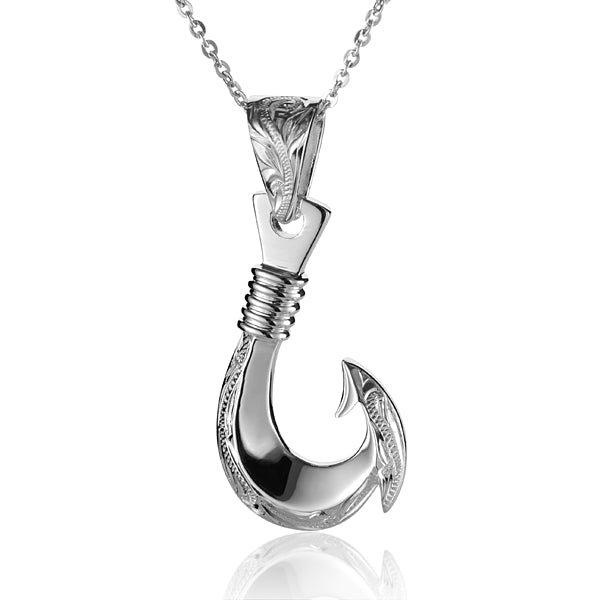 The photo shows a sterling silver heavy scroll fish hook pendant. 