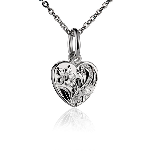 The photo is a white gold vermeil small scroll heart pendant.