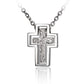 The picture shows a white gold vermeil 2-in-1 scroll cross pendant.