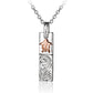 The picture shows a two-tone white and rose gold vermeil scroll bar sea turtle pendant.