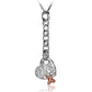 The picture is a sterling silver two-tone rose gold vermeil heart pendant with a plumeria scroll motif and a chain. 