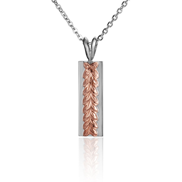 The picture is a sterling silver rose gold vermeil maile flower bar pendant.